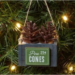 Wondershop Wood Crate with Pinecones Christmas Tree Ornament -nwt